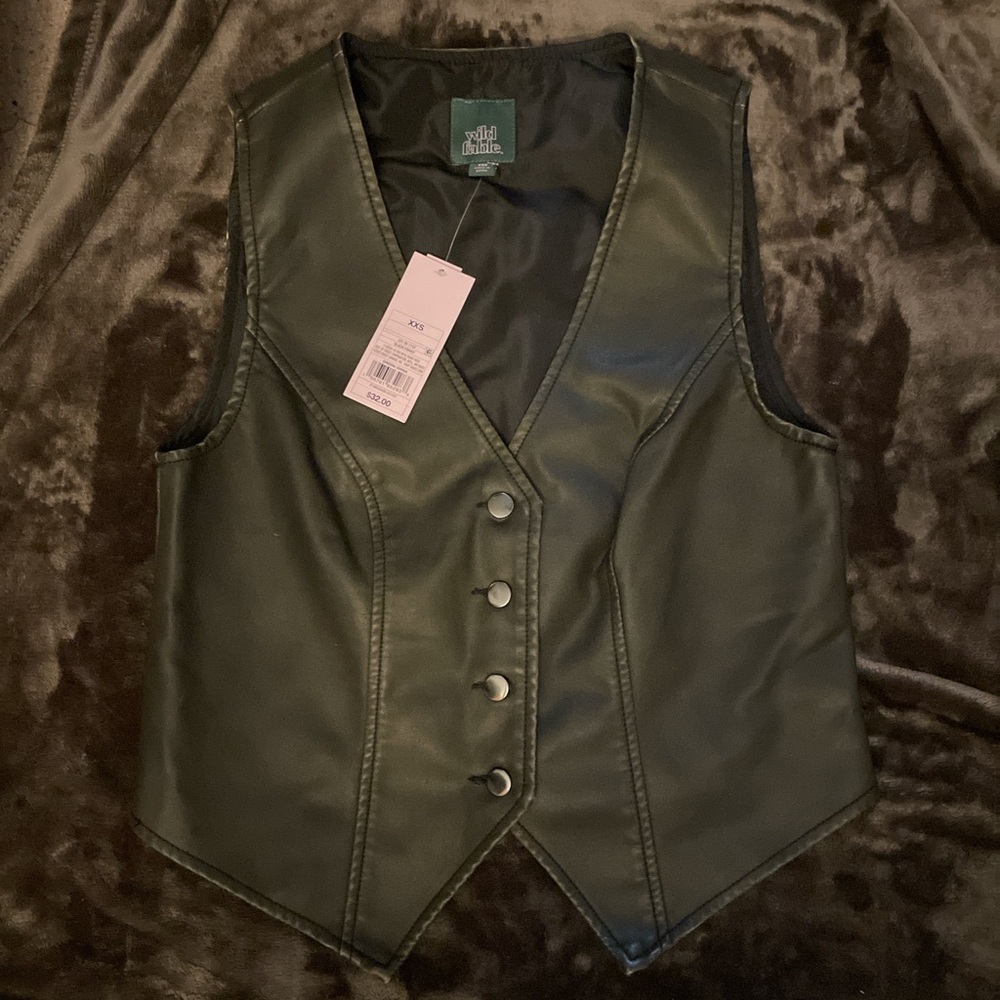Black Faux Leather Vest with Button Closure